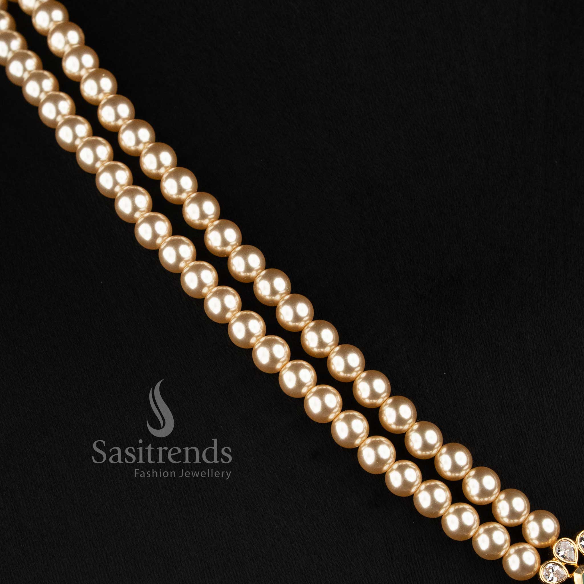 Micro Gold Plated Double Strand Pearl AD Teardrop Pendant Necklace for Women - Sasitrends