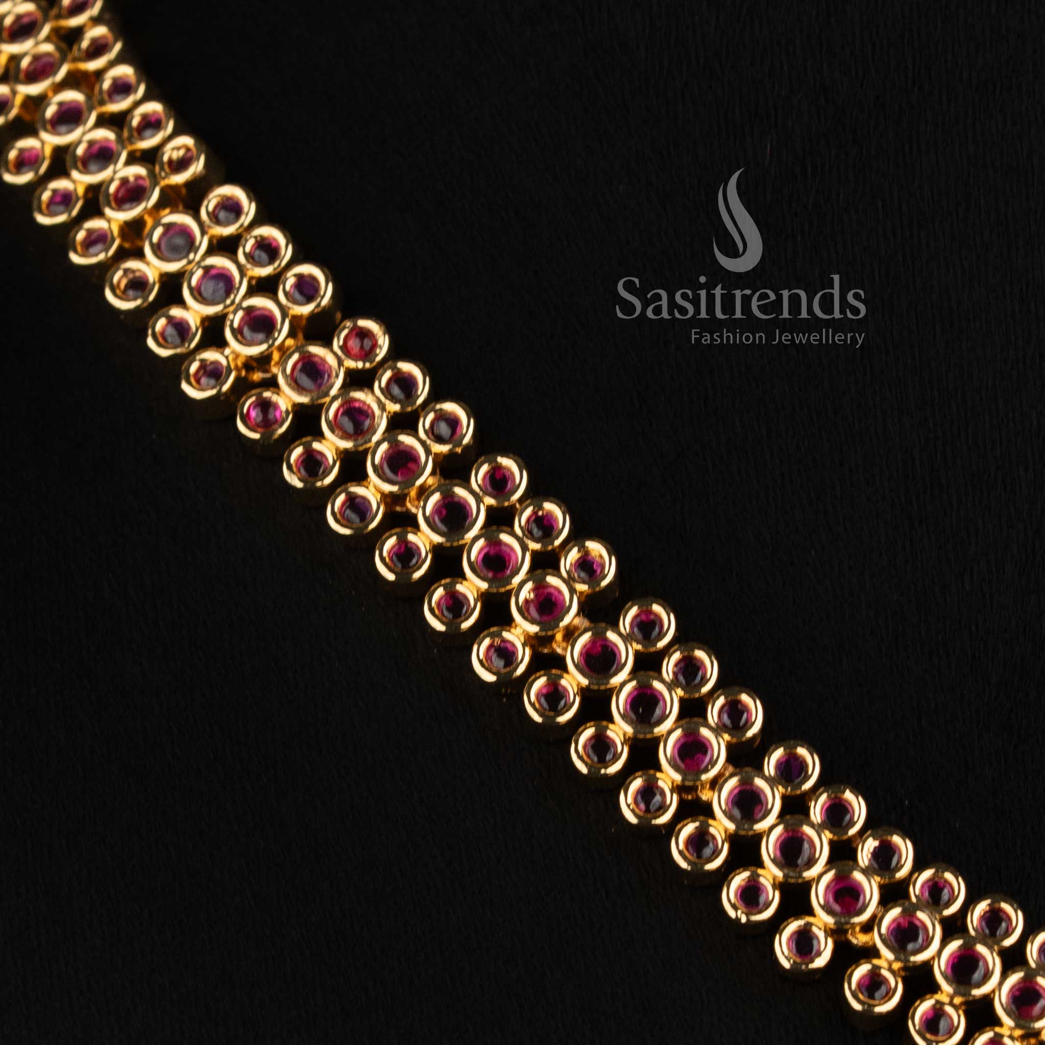 Sasitrends micro gold plated double layer AD stone necklace set with elegant pearl drops