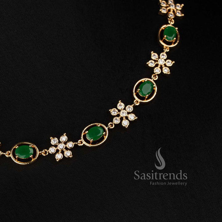 Sasitrends micro gold Impon Addigai short and long floral oval shaped necklace set