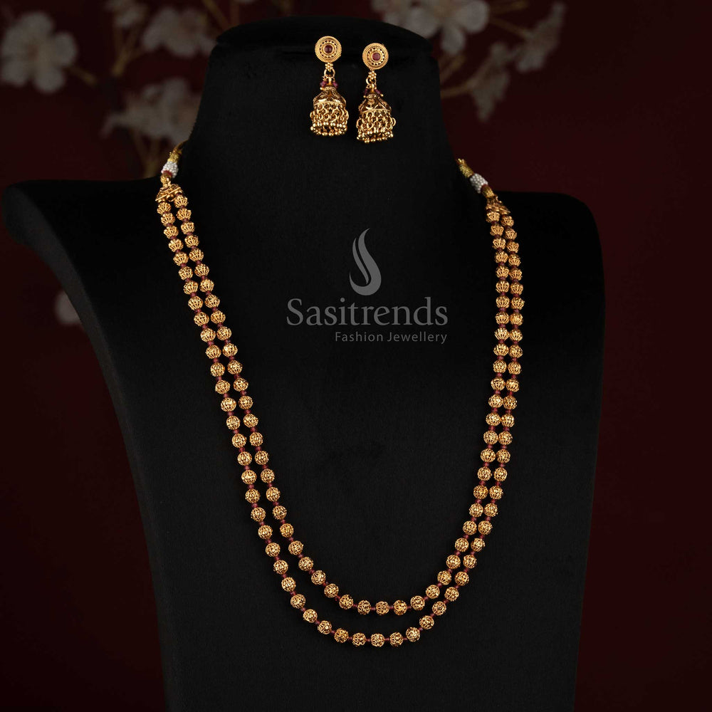 3031G antique gold plated double strand traditional bead necklace jewellery set by Sasitrends