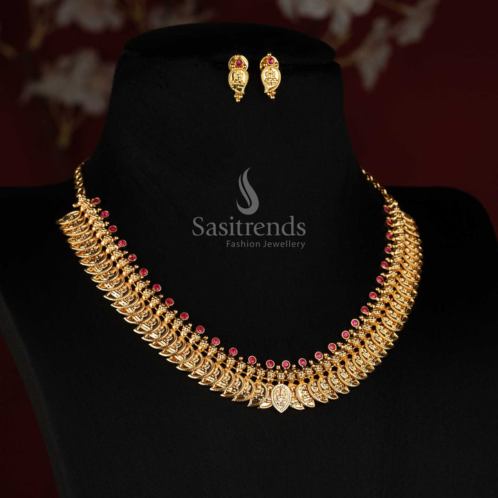 Sasitrends 24K micro gold plated Lakshmi Mango AD Stone short and long necklace set with matching traditional earrings 