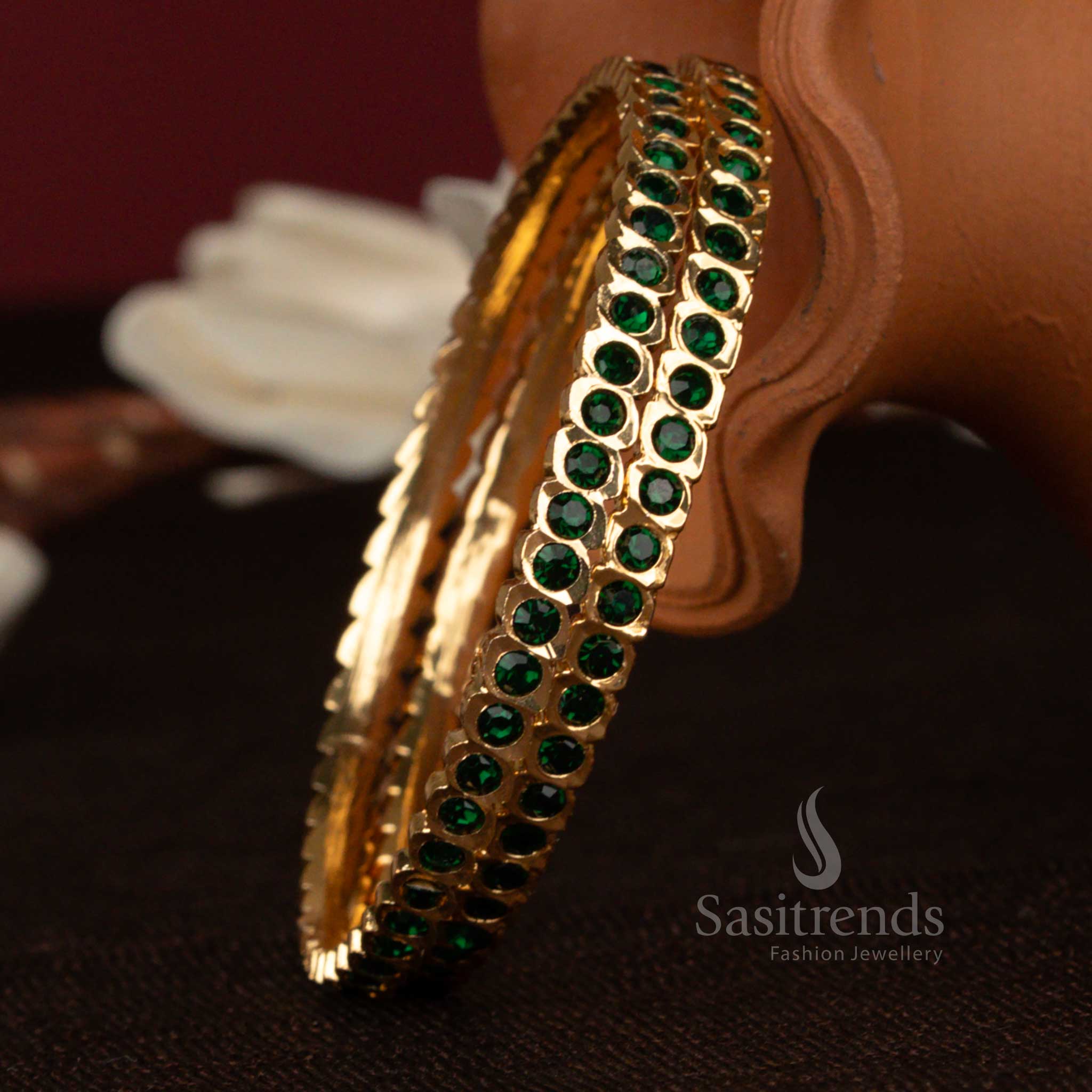 Elegant Impon Gati Addigai Micro Gold Plated Scalloped Notched Round Stone Bangles – Guaranteed - Sasitrends