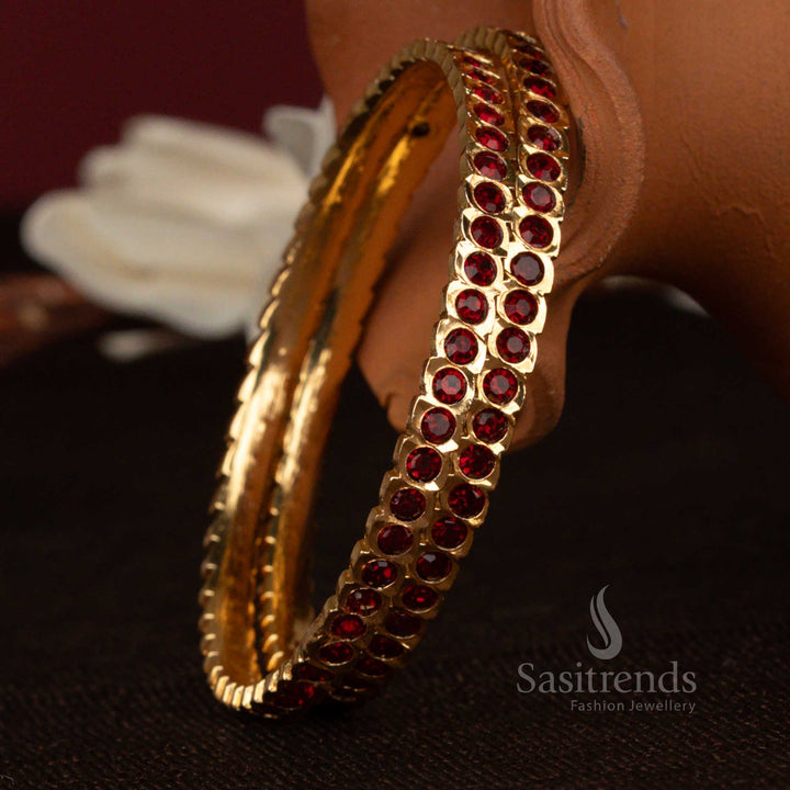 Elegant Impon Gati Addigai Micro Gold Plated Scalloped Notched Round Stone Bangles – Guaranteed - Sasitrends
