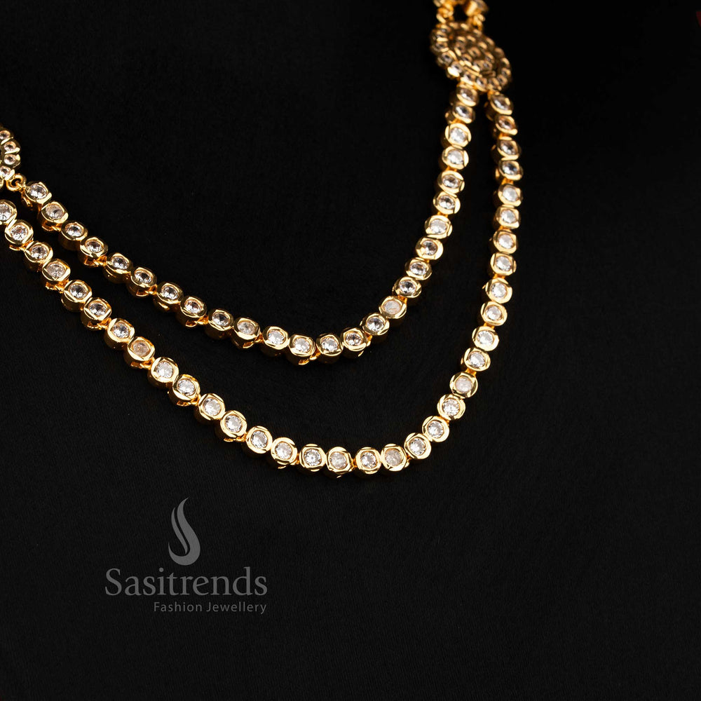 Guaranteed Impon Micro Gold Plated Two Layer Circular AD Floral Mugappu Necklace for Weddings & Traditional Saree Wear - Sasitrends