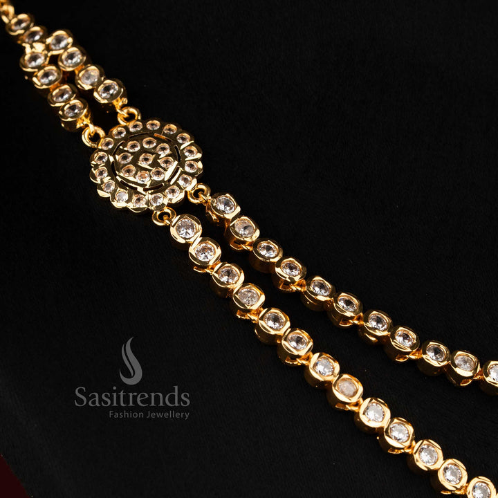 Guaranteed Impon Micro Gold Plated Two Layer Circular AD Floral Mugappu Necklace for Weddings & Traditional Saree Wear - Sasitrends