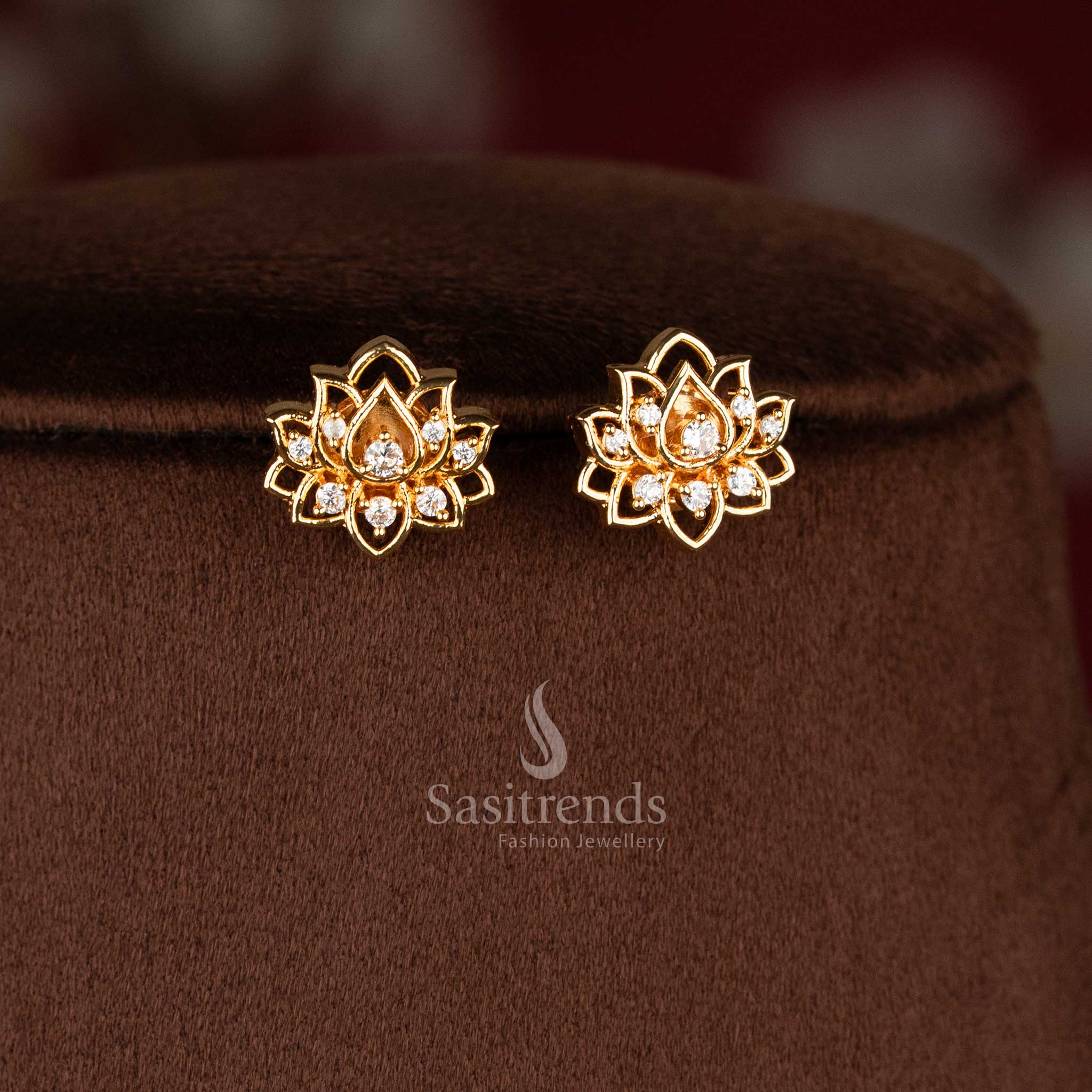 Mesmerizing Invisible American Diamond 1 Gram Micro Gold Plated Lotus Floral Pearl Bead Necklace | Real Gold Look Alike Jewellery - Sasitrends