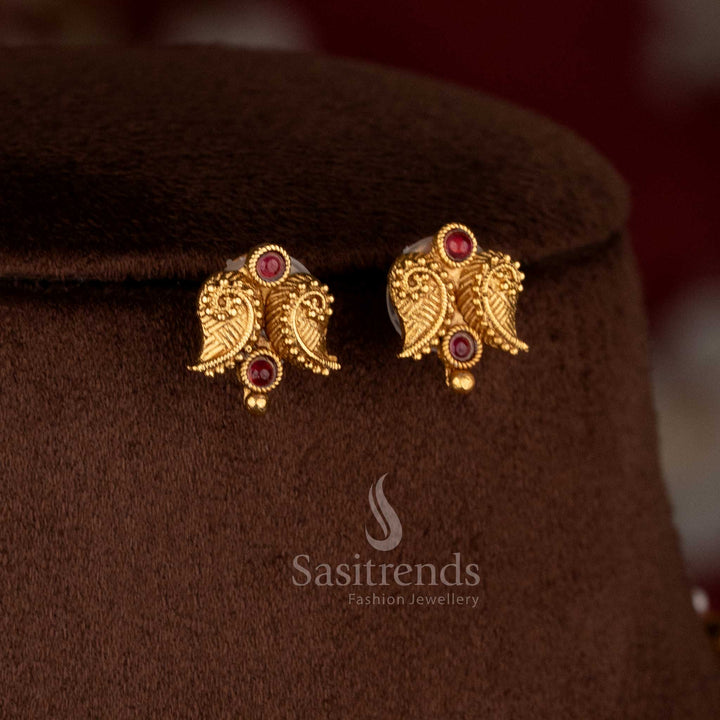 Royal classic matte gold plated ruby floral stud earrings for celebration outfits – Sasitrends