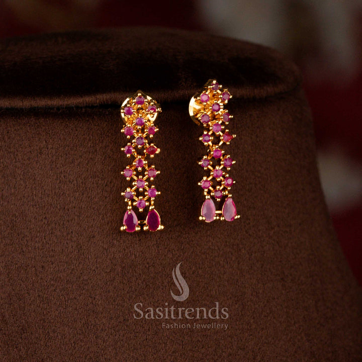 Regal micro gold plated AD floral drop earrings in ruby red, perfectly paired with necklace – Sasitrends