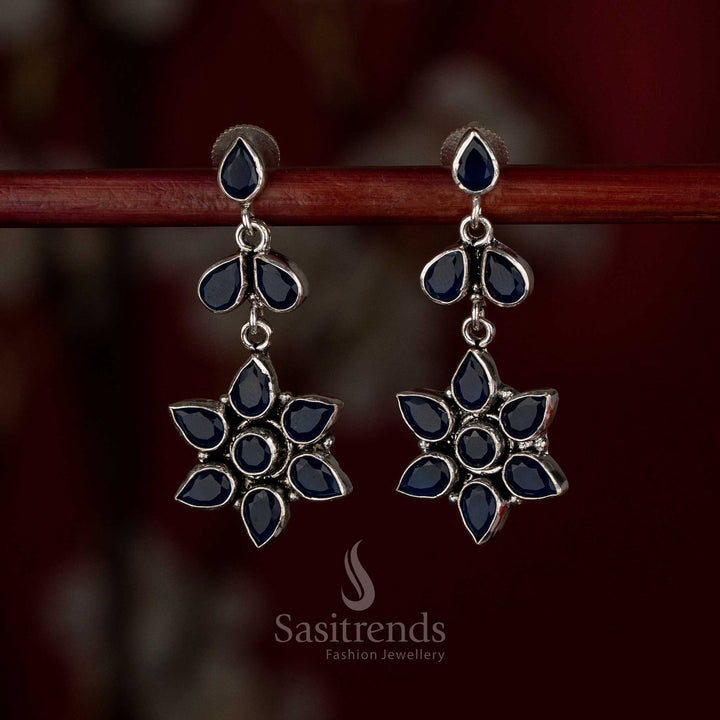 Royal blue oxidised pear-petal earrings for stylish daytime outfits – Sasitrends