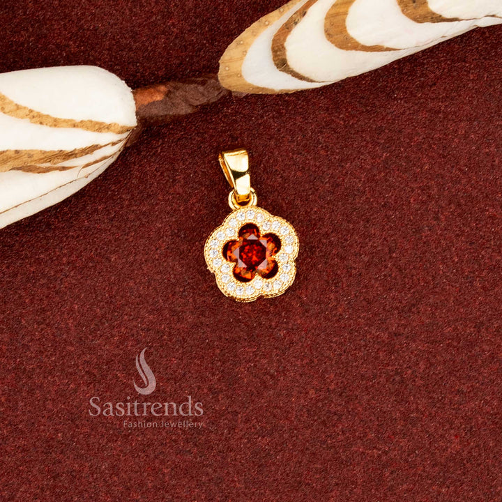 Classic garnet micro gold plated AD scalloped cushion flower pendant for cultural wear – Sasitrends