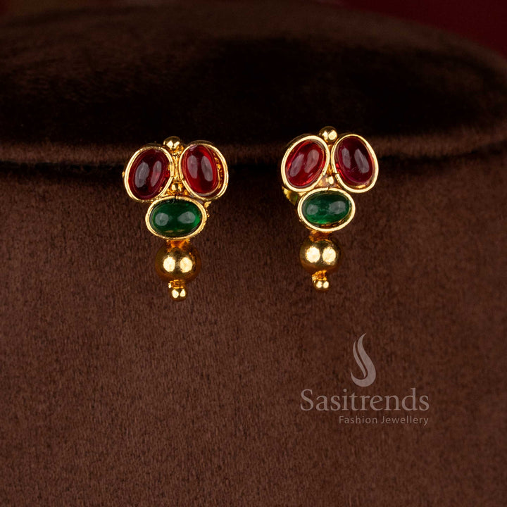 Delicate classic antique red-green Mullapoo jasmine bud golden ball earrings for festive styling – Sasitrends