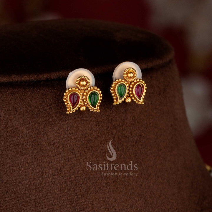 Charming classic matte gold plated ruby-green hanging stone earrings for festive styling – Sasitrends