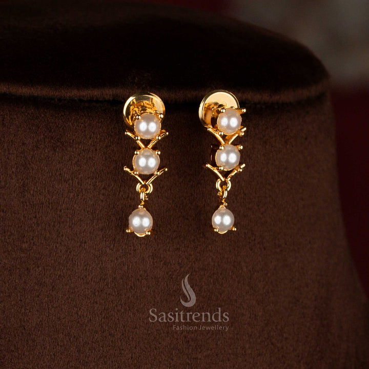 Graceful pearl micro gold plated American diamond V-cut earrings ideal for elegant night wear occasions – Sasitrends
