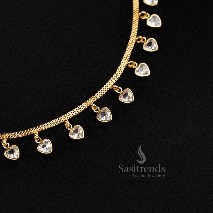 Stylish white heart AD designer necklace with gold plating, ideal for celebrations - Sasitrends