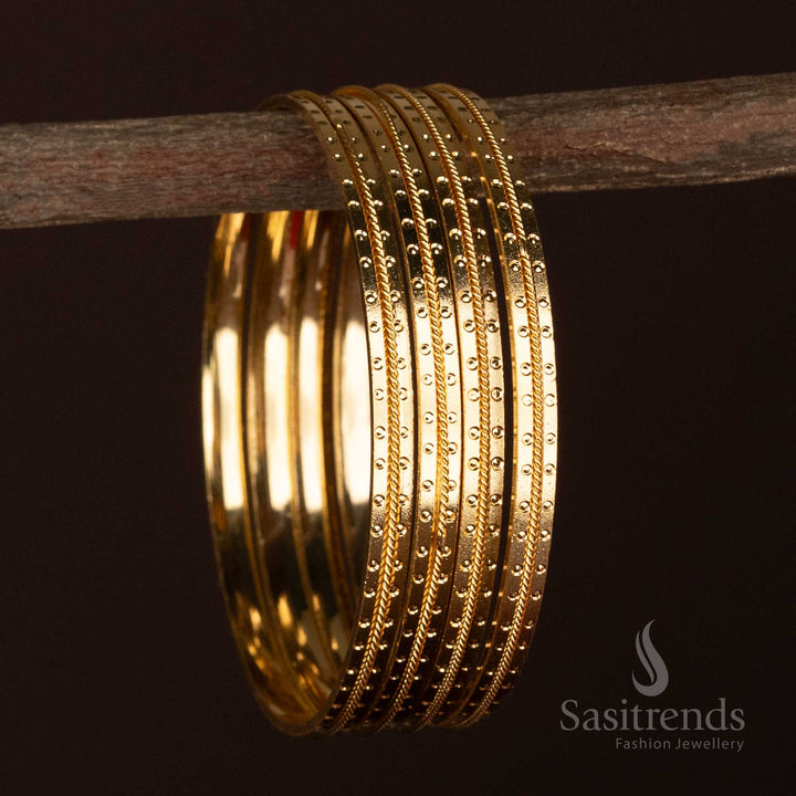Sophisticated Micro Gold Plated 4-Piece Dotted and Lined Designer Bangle Set – One Gram- Sasitrends