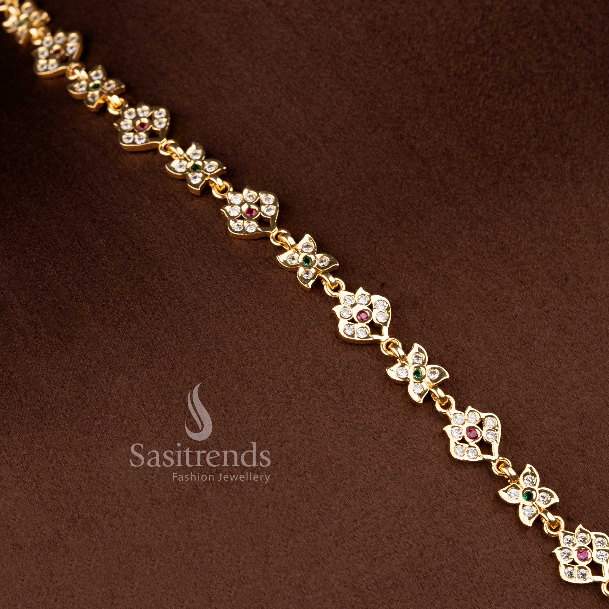 Elegant multicolor Impon micro gold plated floral mandala long necklace for reception styling – Sasitrends