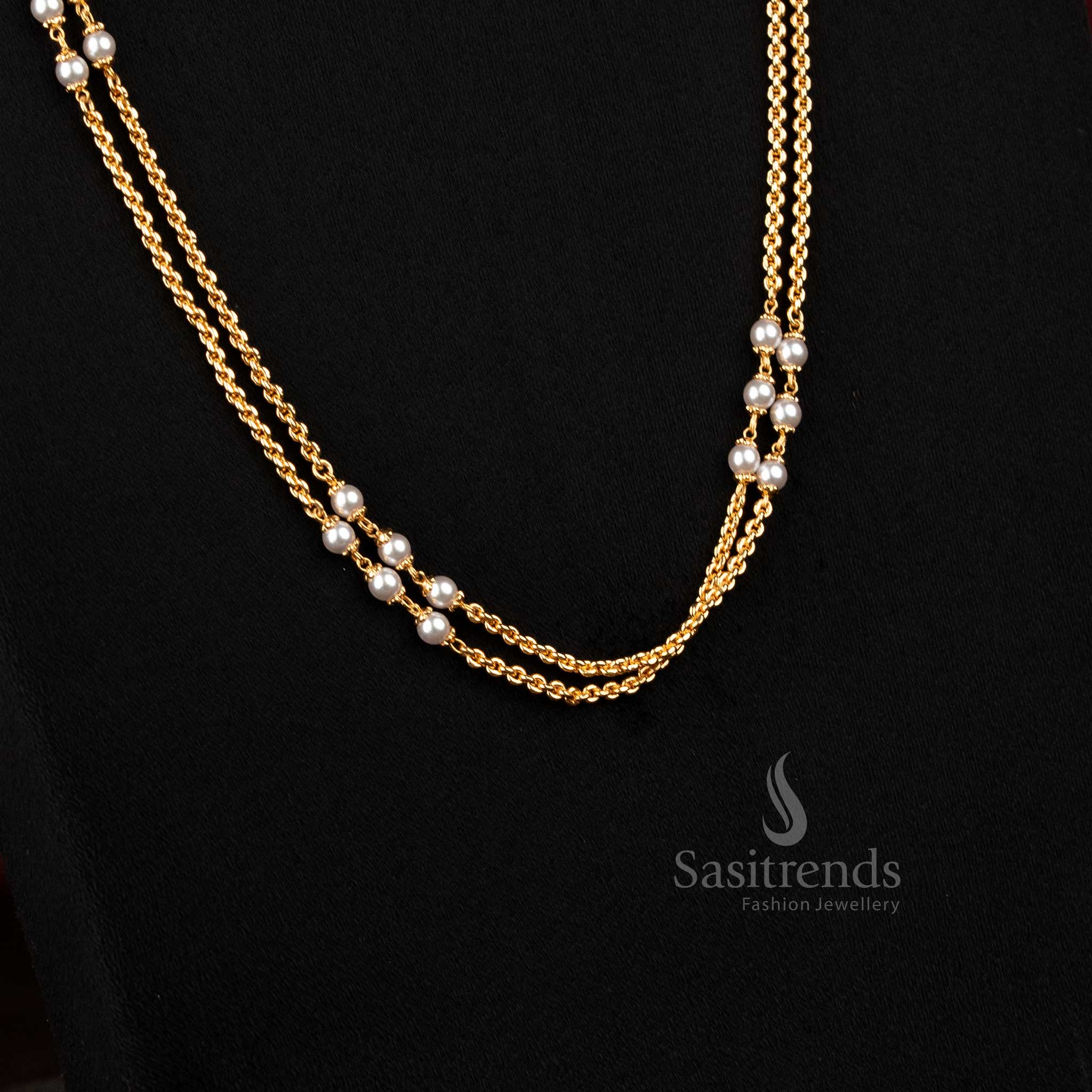 Grand micro gold plated pearl embedded double layer chain for women, ideal for cultural events – Sasitrends