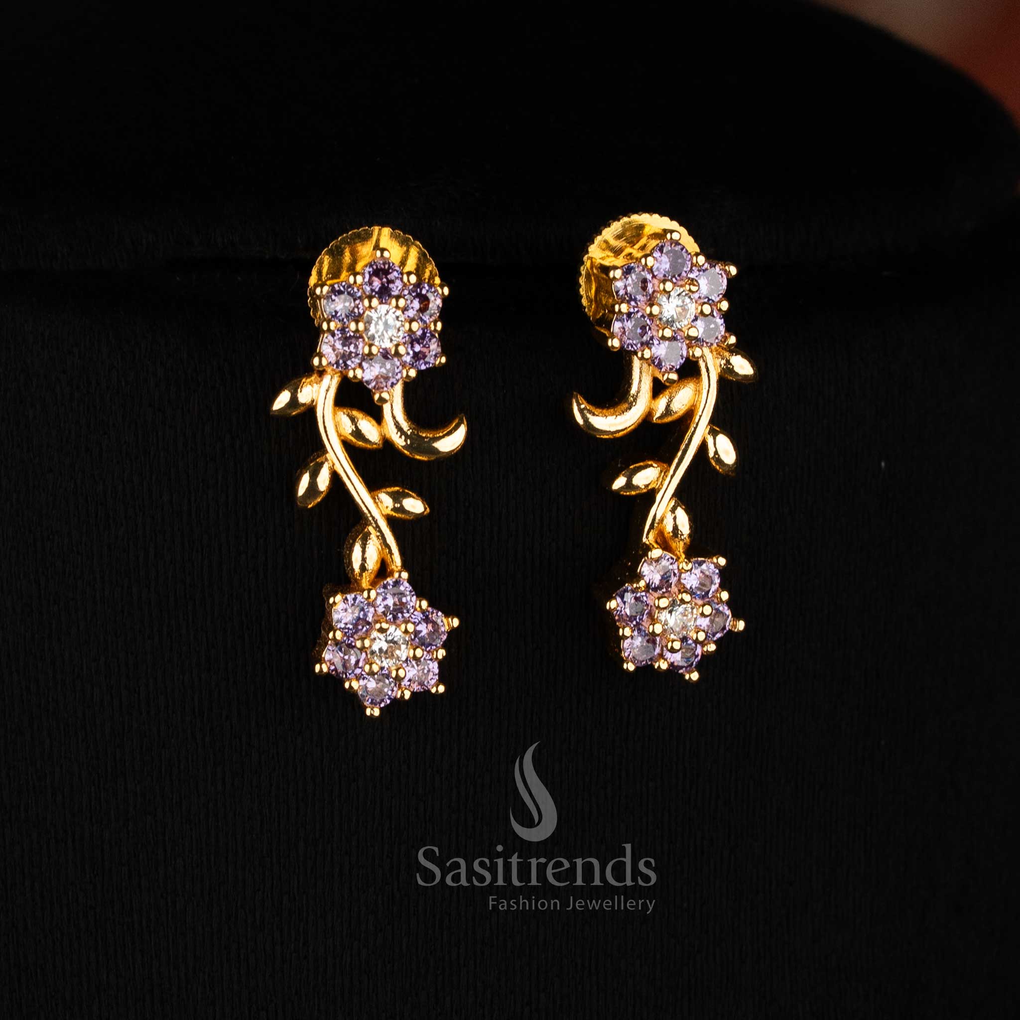 Trendy white-lavender floral vine earrings – Sasitrends