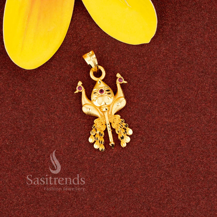 Traditional micro gold plated double peacock Vel forming pendant suitable for cultural and temple visits – Sasitrends