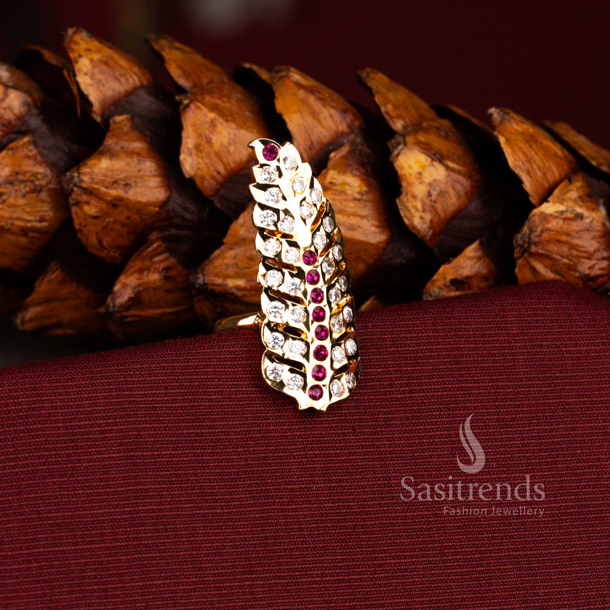 Charming Impon 24K micro gold plated ring with temple jewellery inspired real gold look design, perfect for traditional events and festive celebrations – Sasitrends