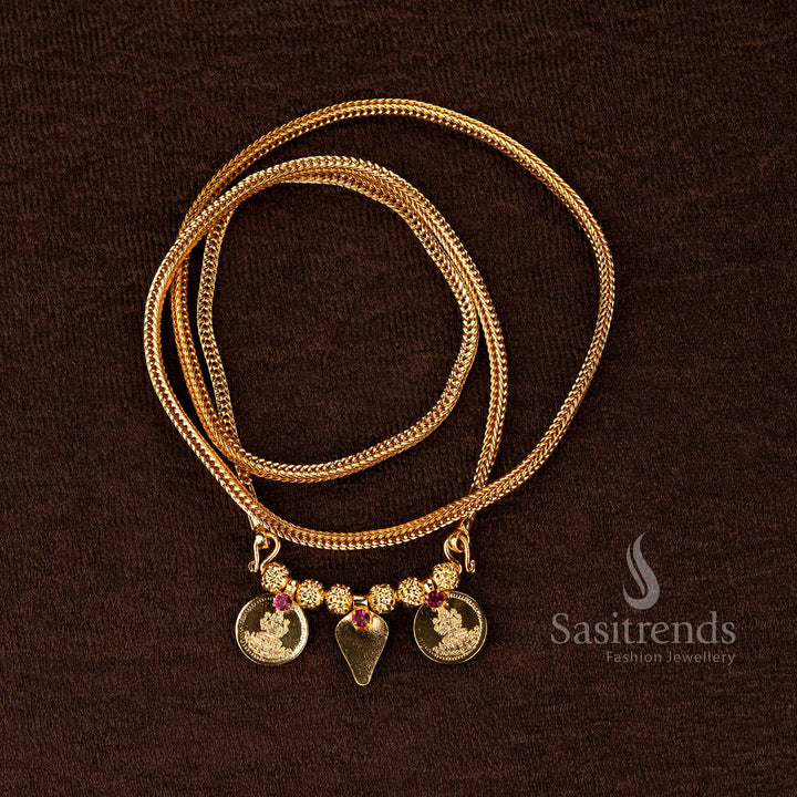 Guaranteed Micro Gold Plated Goddess Lakshmi Coin Mangalsutra Thali Moif Chain for Traditional Jewellery Thirumangalyam Styling