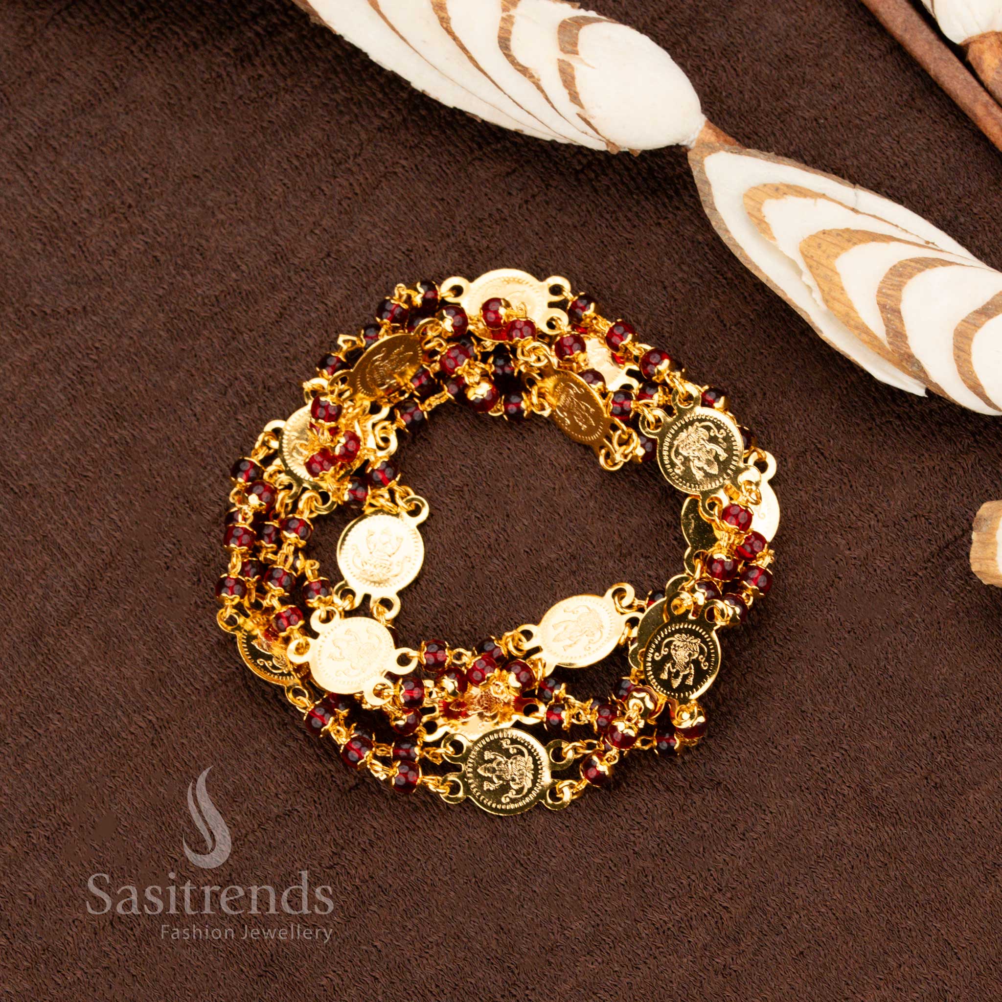 Royal Maroon Lakshmi Coin Temple Chain With Micro Gold Tone And Ceremonial Beauty Essence Jewellery - Sasitrends