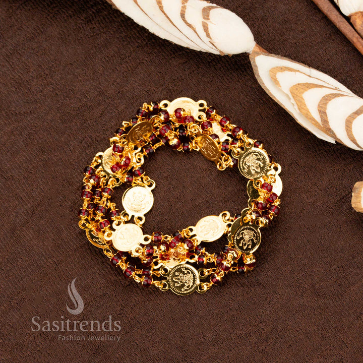 Royal Maroon Lakshmi Coin Temple Chain With Micro Gold Tone And Ceremonial Beauty Essence Jewellery - Sasitrends
