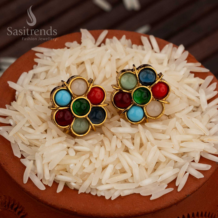 Gorgeous Matte Gold Plated Flower Pattern Pearl Stud Earrings For Special Events - Sasitrends