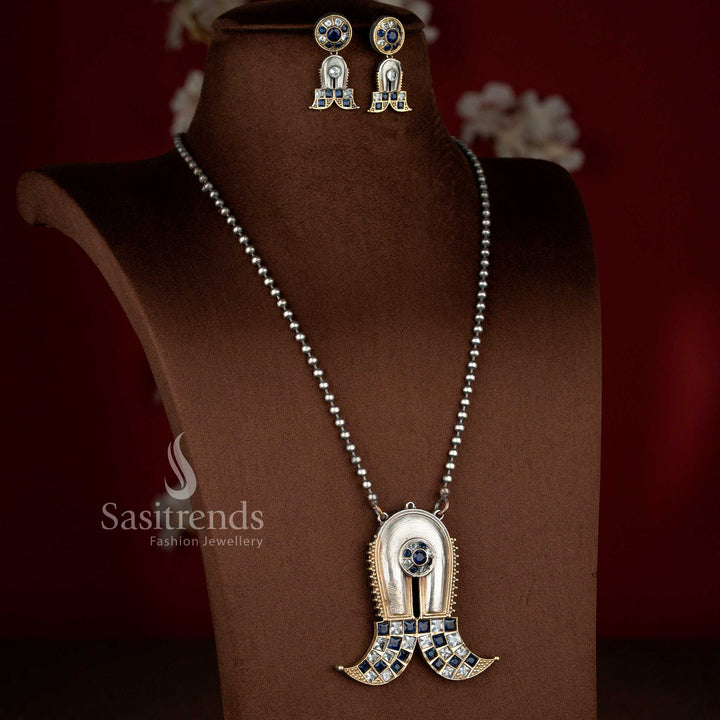 Divine white-blue antique oxidised 92.5 silver plated Shivlinga necklace set for festive devotion – Sasitrends