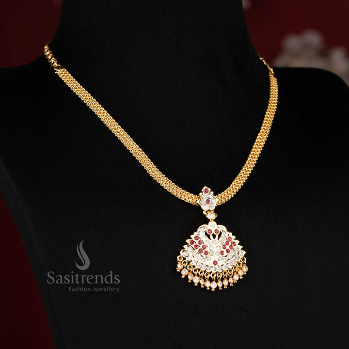 Trendy Indian Attire Look: Micro Gold Plated Peacock Designer Addigai American Diamond Pendant Necklace - Sasitrends