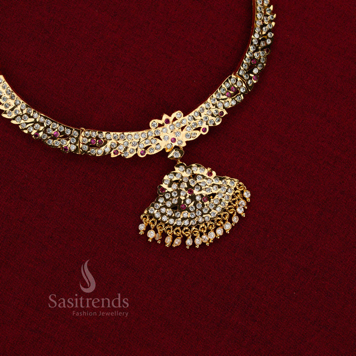 Royal bloom impon micro gold plated attigai pendant pathakam white ruby with guaranteed glow for bridal events and temple functions – Sasitrends