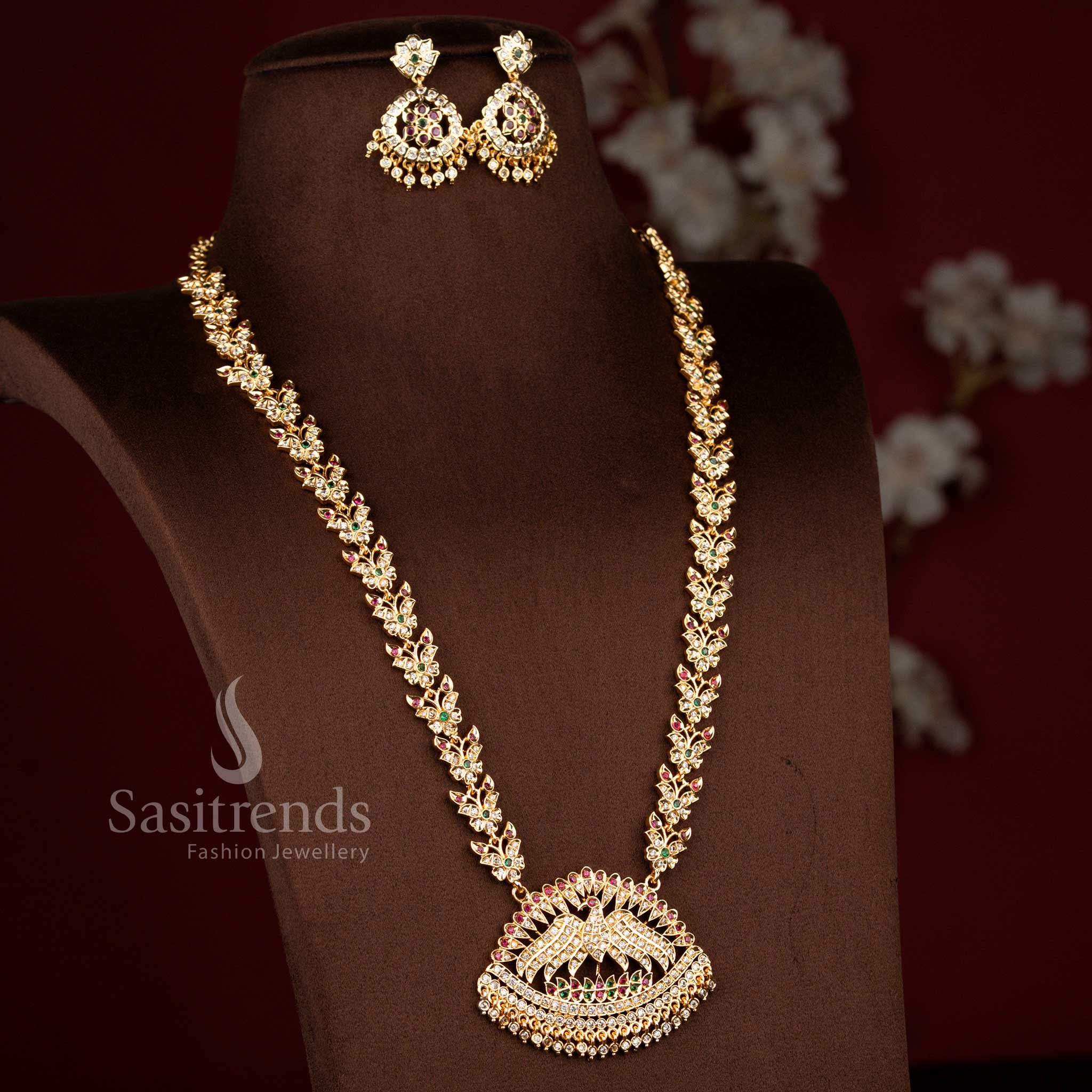 Magnificent Micro Gold Plated Crescent Garuda Eagle Motif Butterfly Chain Long Haram Necklace Set - Guaranteed - Sasitrends
