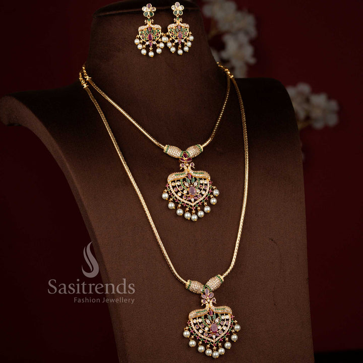 Supreme micro gold peacock AD pendant flexible combo necklace set perfect for celebrations – Sasitrends