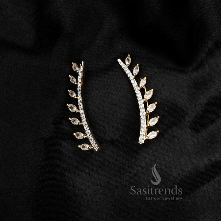 Stylish Gangajamuna AD leaf vine ear climber cuff earrings suited for trendy designer outfits and bold fashion accessorising – Sasitrends