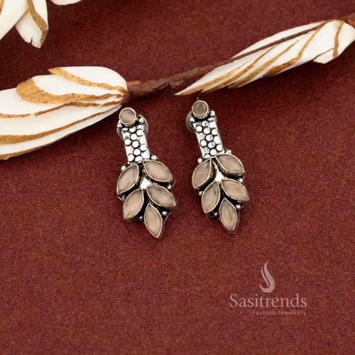 Earthy brown oxidised marquise leaf cluster stone earrings crafted for subtle office coordination and everyday professionalism – Sasitrends