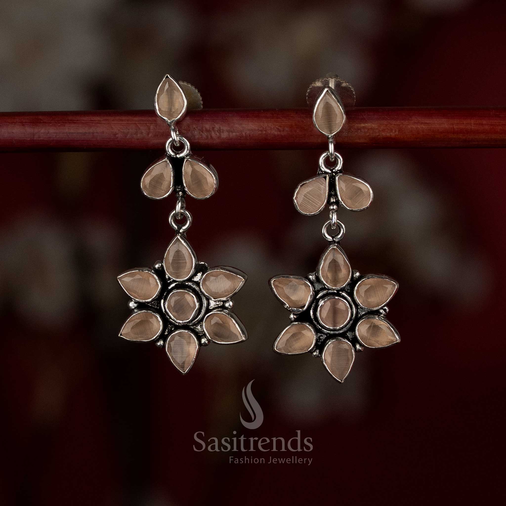 Rustic brown oxidised pear-petal earrings for simple minimal outfits – Sasitrends
