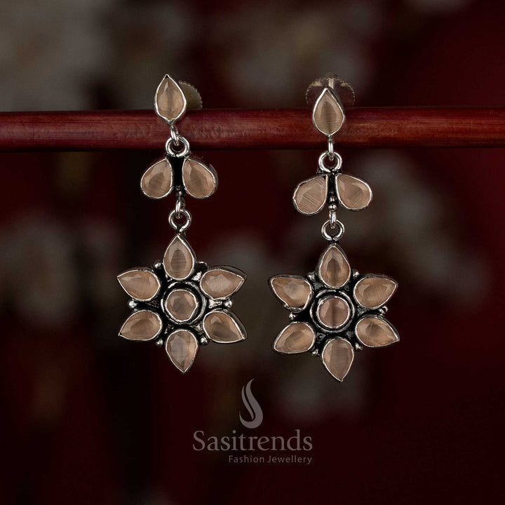 Rustic brown oxidised pear-petal earrings for simple minimal outfits – Sasitrends