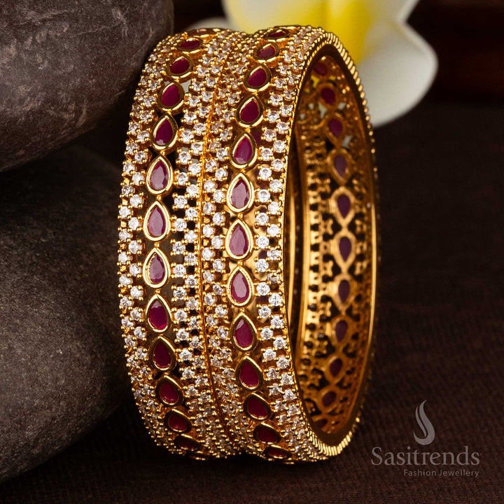 Sparkling Elegance: Teardrop AD Stone Studded Micro Gold Plated Kada Bangles