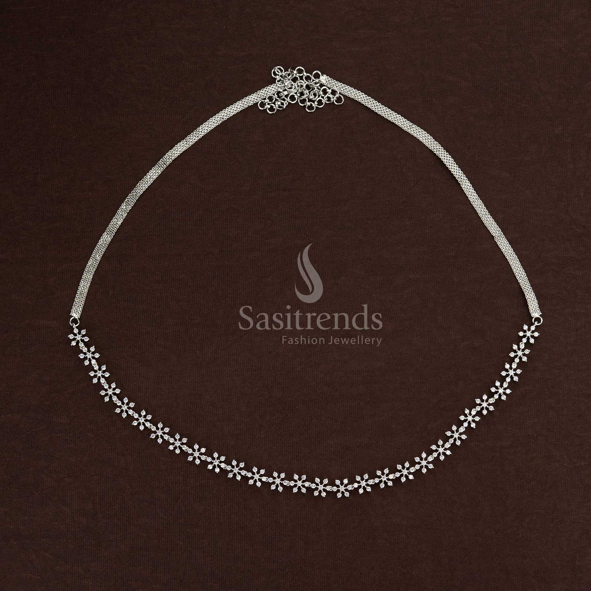 Attractive Party wear American Diamond Silver & Gold Plated Short & Long Floral Necklace Set , Hipchain- Sasitrends - Sasitrends
