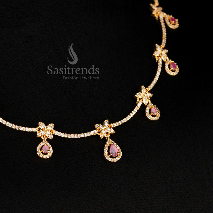 Regal American diamond micro gold plated white necklace set radiating sparkling brilliance with a real diamond look - Sasitrends