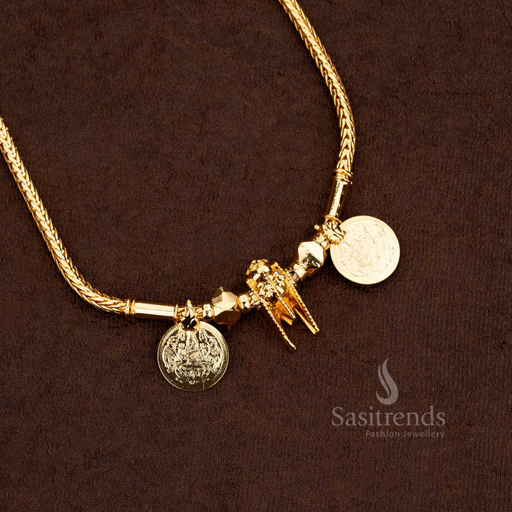 Back View - Sacred Micro Gold Plated Namam Thali Chain crafted with intricate gold detailing and spiritual grace for divine wedding wear – Sasitrends
