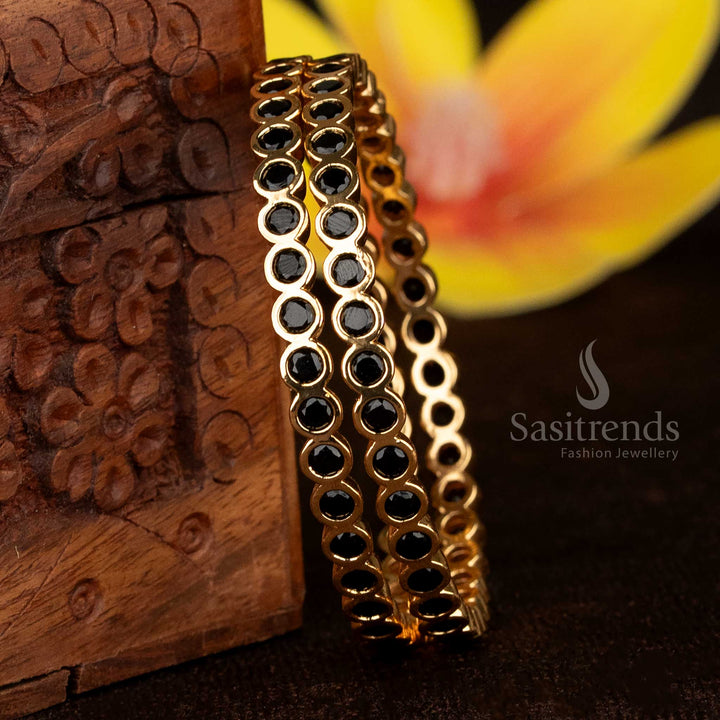 Majestic black Addigai bangles micro gold plated with embedded AD stones, ideal for making a statement at festive occasions – Sasitrends