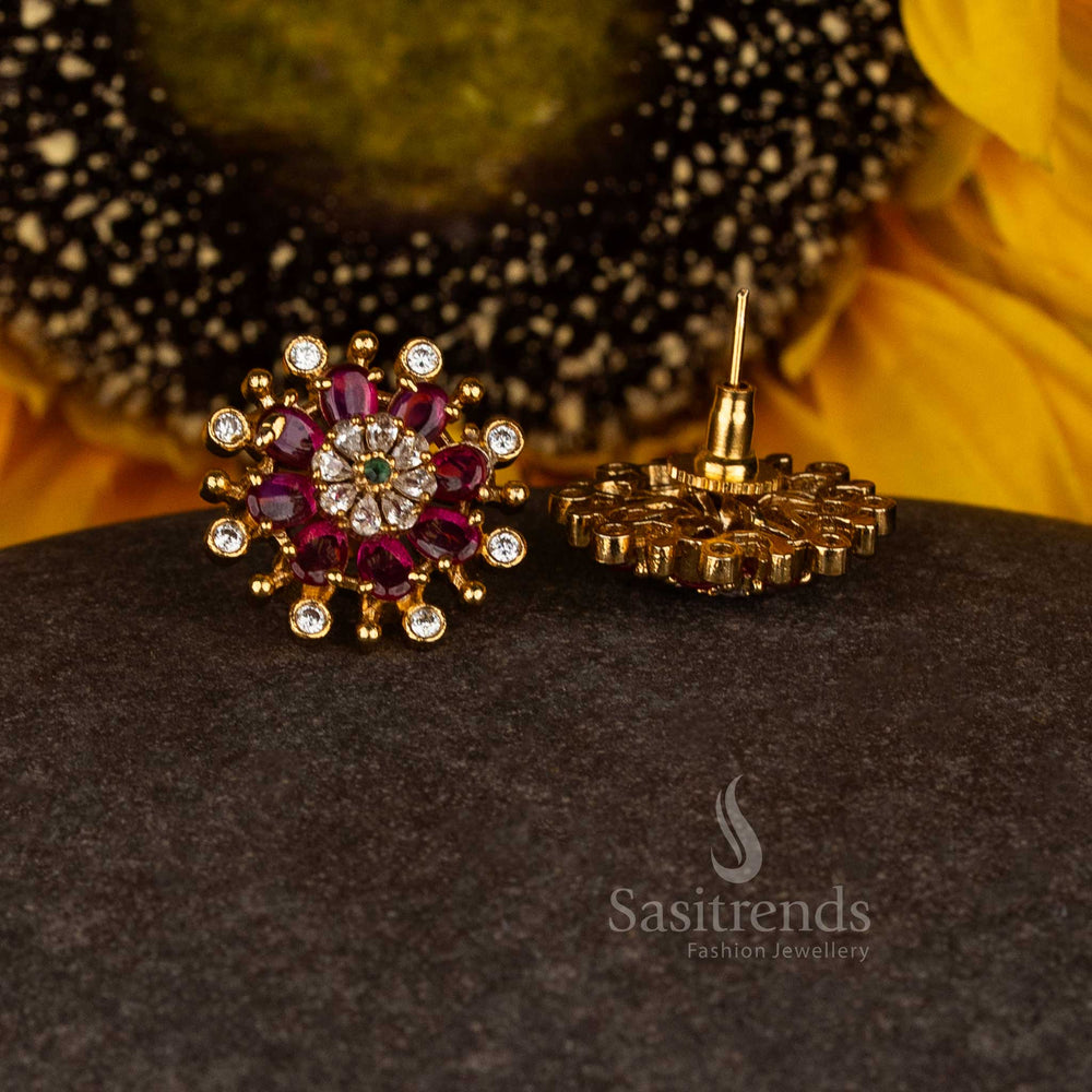 Ornate celestial bloom matte gold plated starburst temple stud earrings showcasing intricate craftsmanship and cultural elegance - Sasitrends