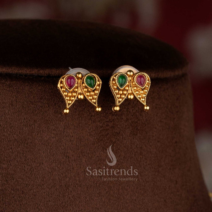 Charming classic matte gold plated ruby-green drop stone earrings for elegant evening wear – Sasitrends
