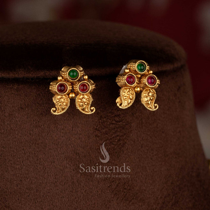 Charming classic matte gold plated ruby-green drop stone earrings for stylish evening wear – Sasitrends