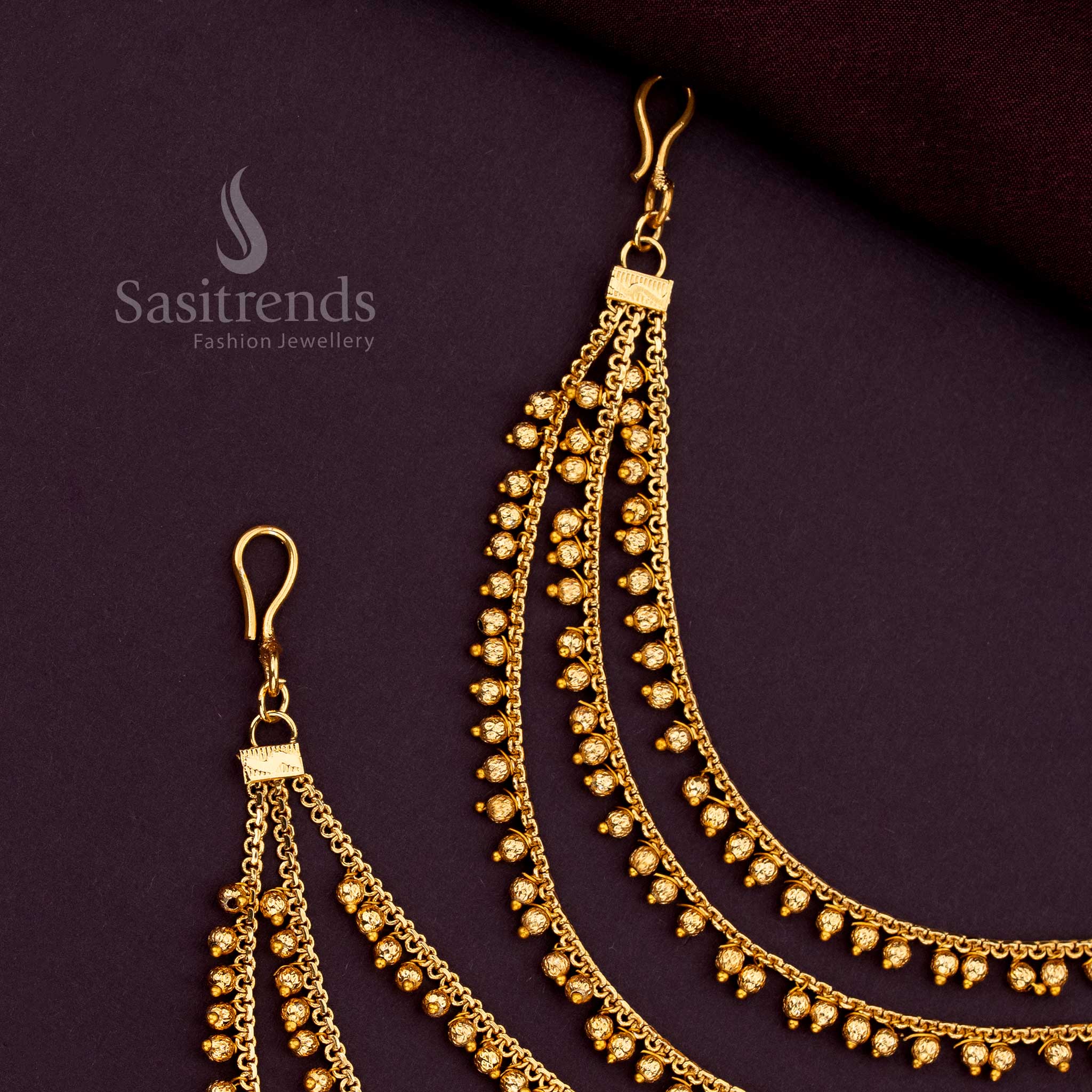 Luxurious Three Layer Gold Plated Matil Featuring Polished Golden Beads And Fine Craftsmanship Perfect For Enhancing Bridal Sarees And Lehenga Looks - Sasitrends
