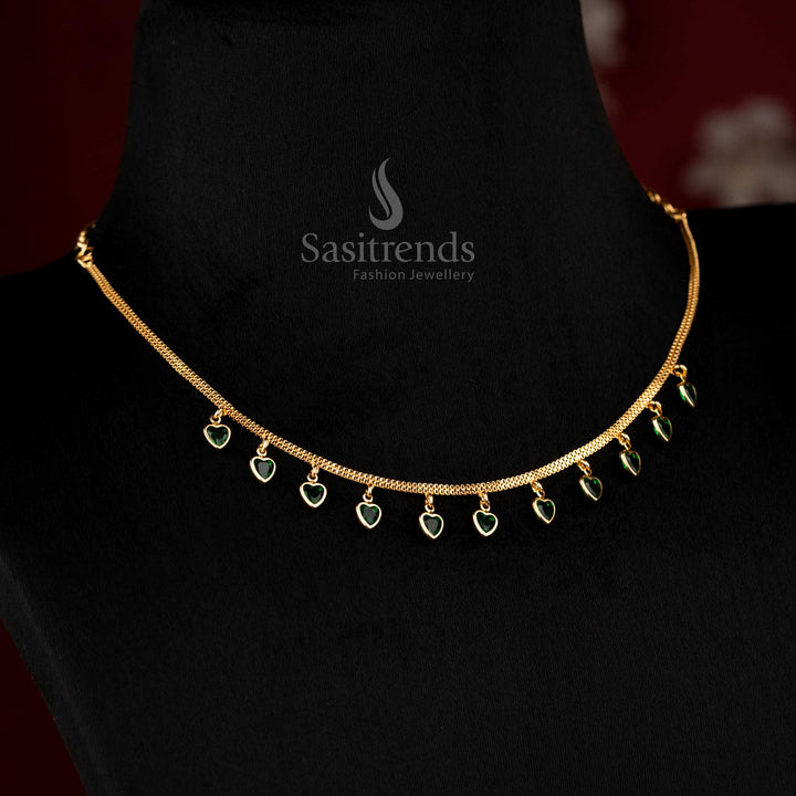 Charming green heart AD micro gold necklace for girls, perfect jewellery for ethnic wear - Sasitrends