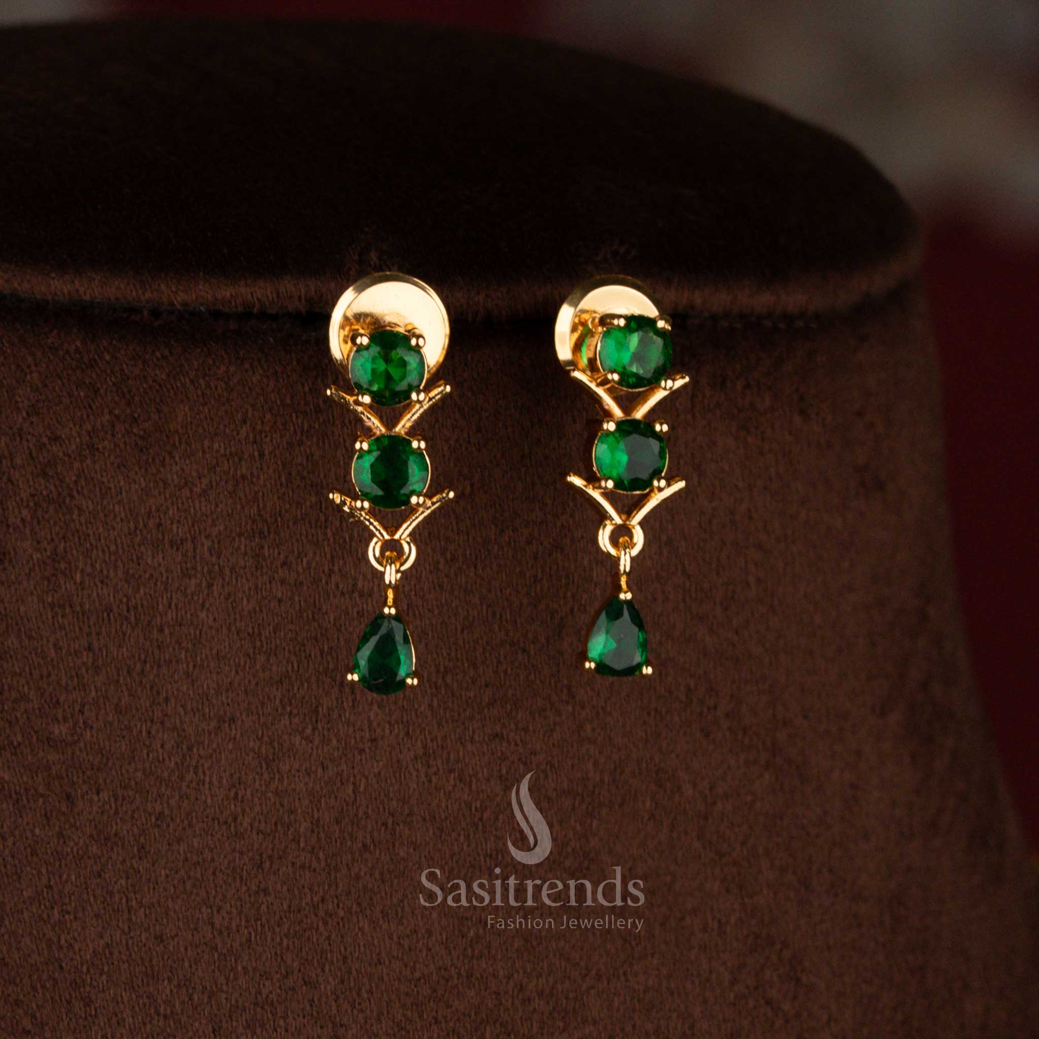 Chic green micro gold plated American diamond earrings designed for modern party wear – Sasitrends