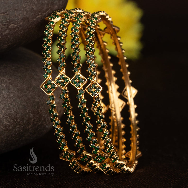 Stylish Micro Gold Plated Zig-Zag Geometric Bangle Set – 4 Bangles – Guaranteed Gold Look - Sasitrends