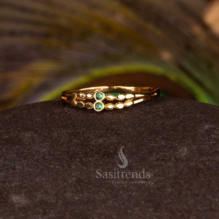 Majestic Green Micro Gold Plated AD 2 Step Ring, Exquisite for Celebratory Traditional and Festive Jewellery – Sasitrends